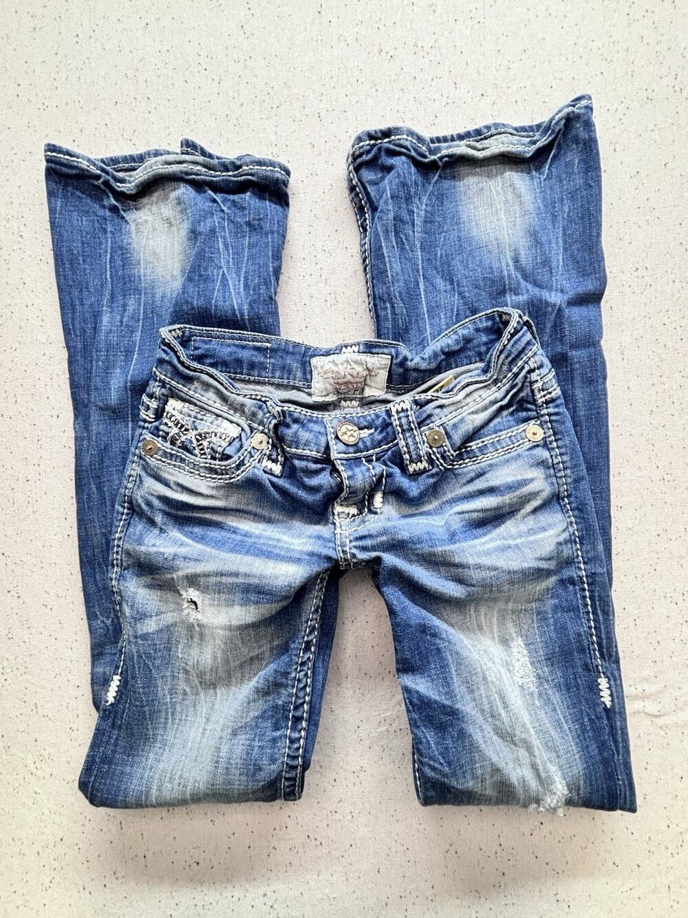 Big Star Sweet Flare Jeans Womens 26R Thick Stitch Embellished Distressed Y2K